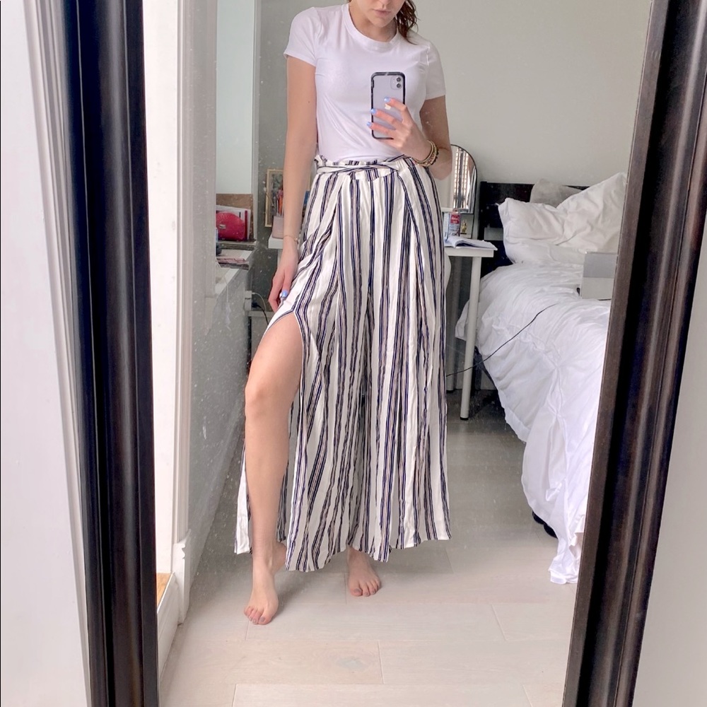Stripe Wide Leg Trousers with Removable Belt